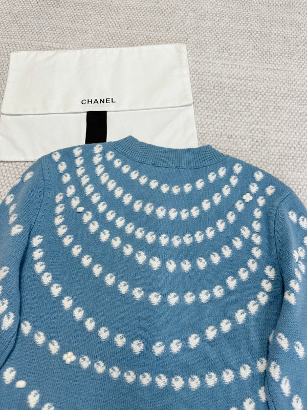 Cardigan 25 perles en cachemire bleu