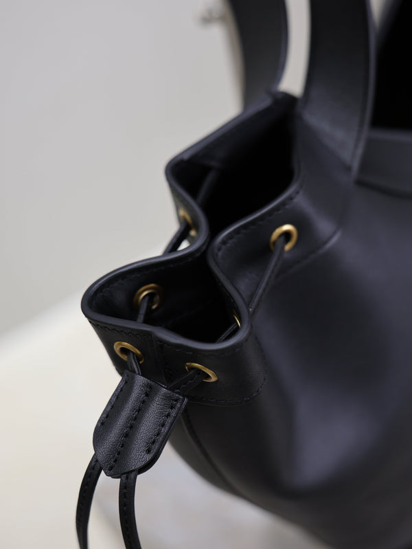 Y Large Leather HOBO Bag Black Leather