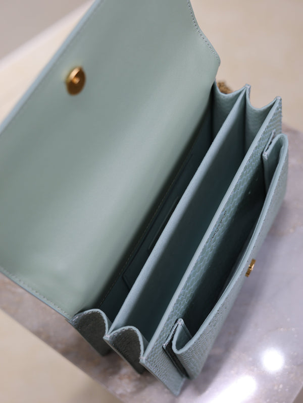 YSL Medium Sunset Shoulder Bag 22cm Grayish Blue Python Pattern Leather