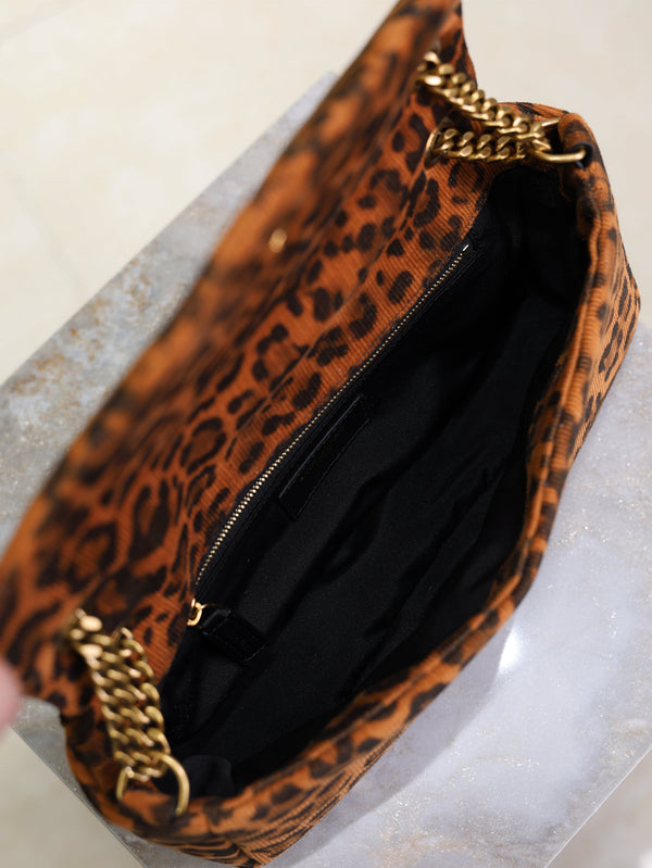 YSL 26cm Calypso Chain Bag Brown Leopard Printed Canvas