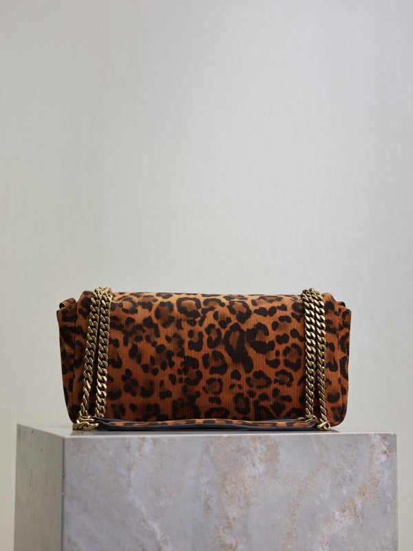 YSL 26cm Calypso Chain Bag Brown Leopard Printed Canvas