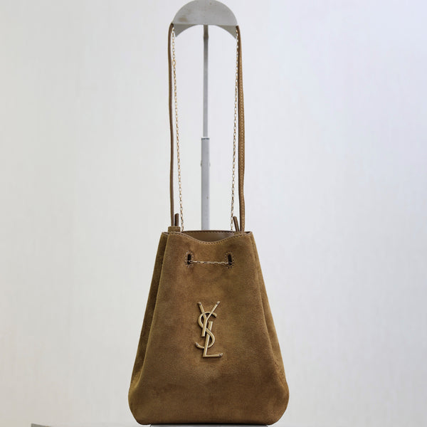 Pochon Bucket Bag 20cm Brown Suede Bronze-Tone HW