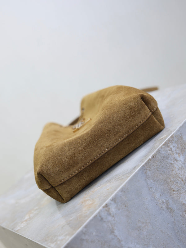 Pochon Bucket Bag 20cm Brown Suede Bronze-Tone HW