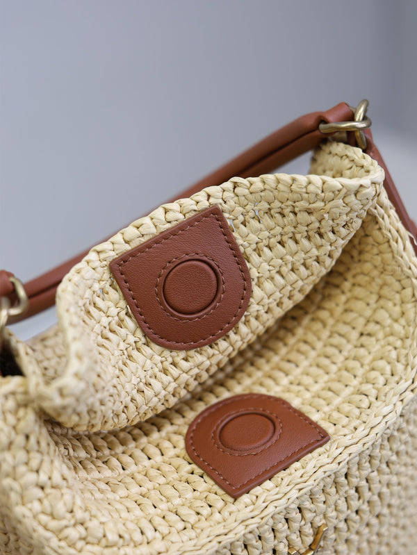 Gaby Bucket 17cm Brown Beige Raffia Leather GHW
