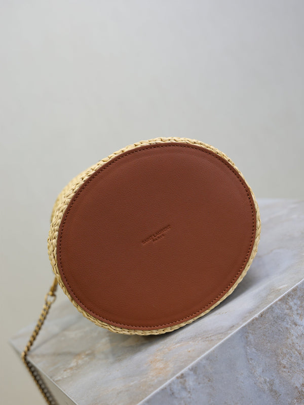 Gaby Bucket 17cm Brown Beige Raffia Leather GHW