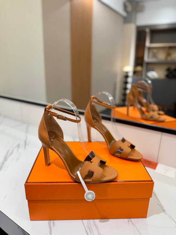 Sandali con tacco HM Joy in pelle di vacchetta marrone 294902