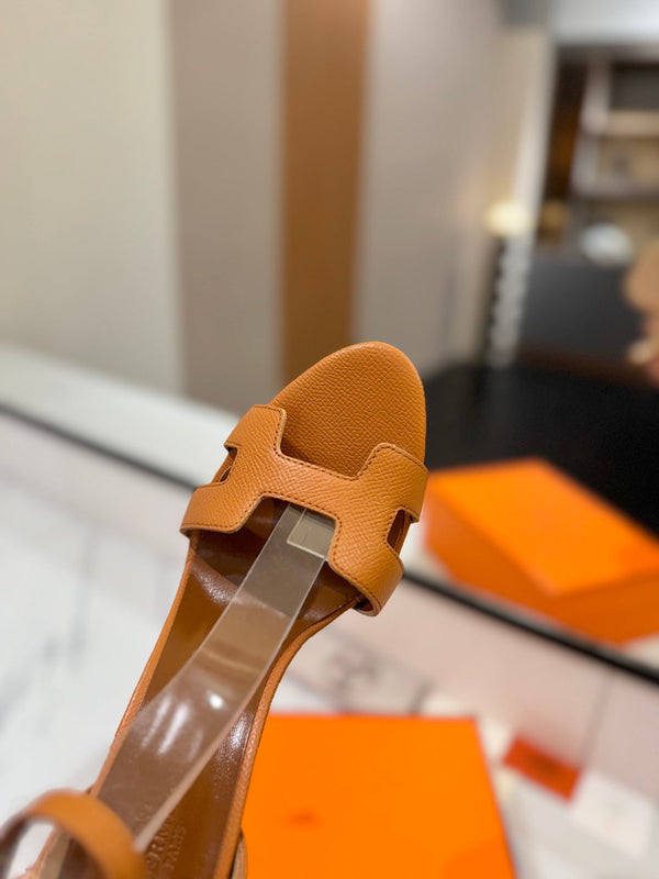 Sandali con tacco HM Joy in pelle di vacchetta marrone 294902