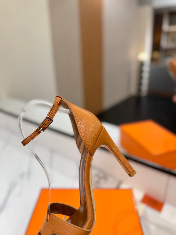 Sandali con tacco HM Joy in pelle di vacchetta marrone 294902