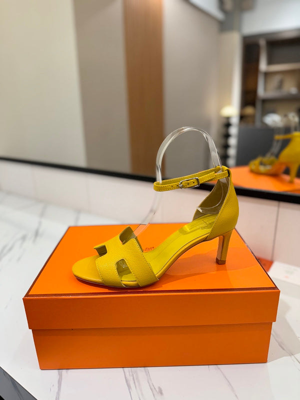 Sandali con tacco HM Joy 65mm in pelle di vacchetta gialla 294906