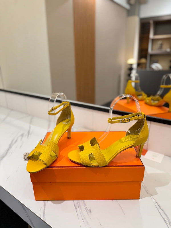Sandali con tacco HM Joy 65mm in pelle di vacchetta gialla 294906