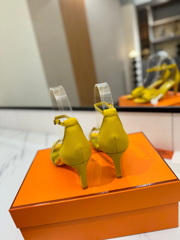 Sandali con tacco HM Joy 65mm in pelle di vacchetta gialla 294906