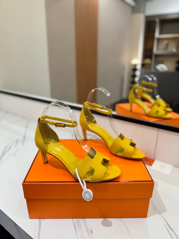 Sandali con tacco HM Joy 65mm in pelle di vacchetta gialla 294906