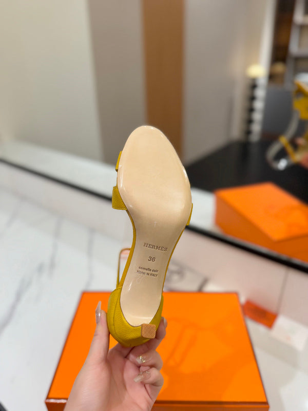 Sandali con tacco HM Joy 65mm in pelle di vacchetta gialla 294906