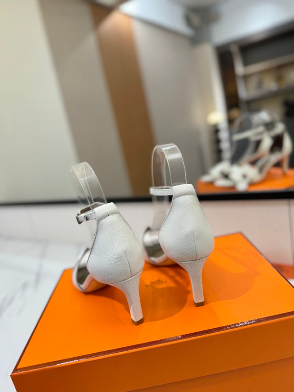 Sandali con tacco HM Joy 65mm in pelle di vacchetta bianca 294908