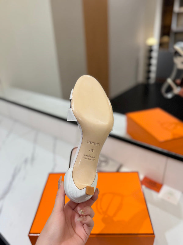 Sandali con tacco HM Joy 65mm in pelle di vacchetta bianca 294908