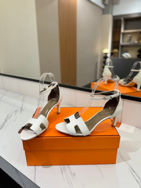 Sandali con tacco HM Joy 65mm in pelle di vacchetta bianca 294908