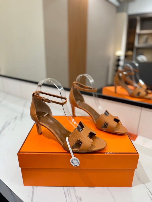 Sandali con tacco HM Joy 65mm in pelle di vacchetta marrone 294911