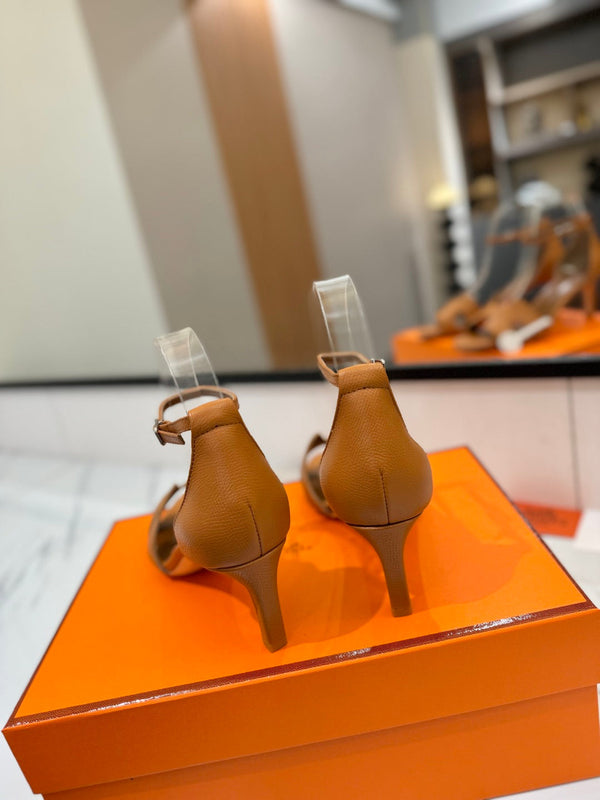 Sandali con tacco HM Joy 65mm in pelle di vacchetta marrone 294911