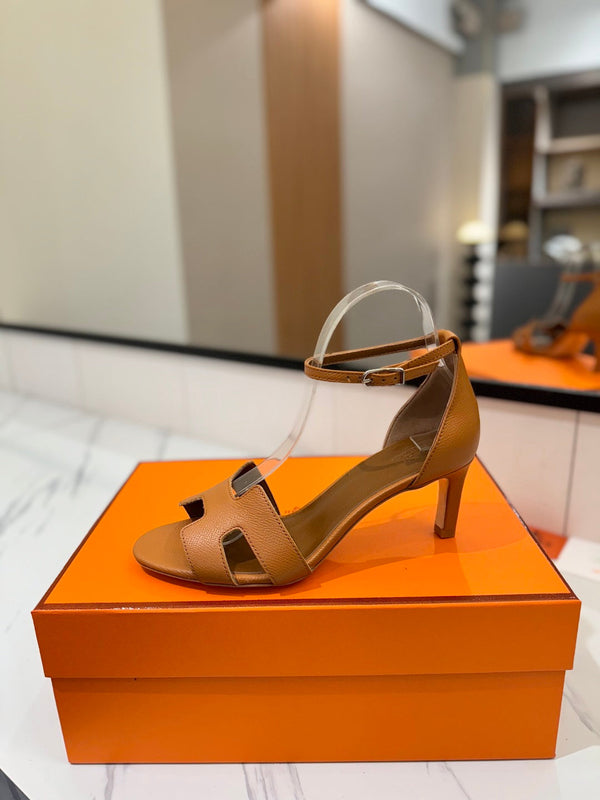 Sandali con tacco HM Joy 65mm in pelle di vacchetta marrone 294911