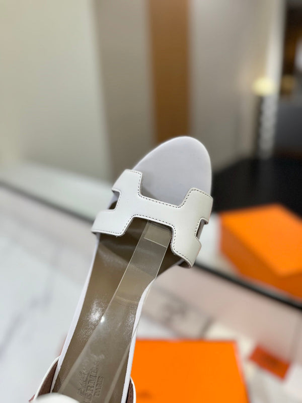 Sandali con tacco HM Joy 90mm in pelle di vacchetta bianca piatta 294916