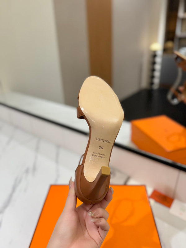 HM Joy 90mm Heeled Sandals Brown Flat Cowhide 294919