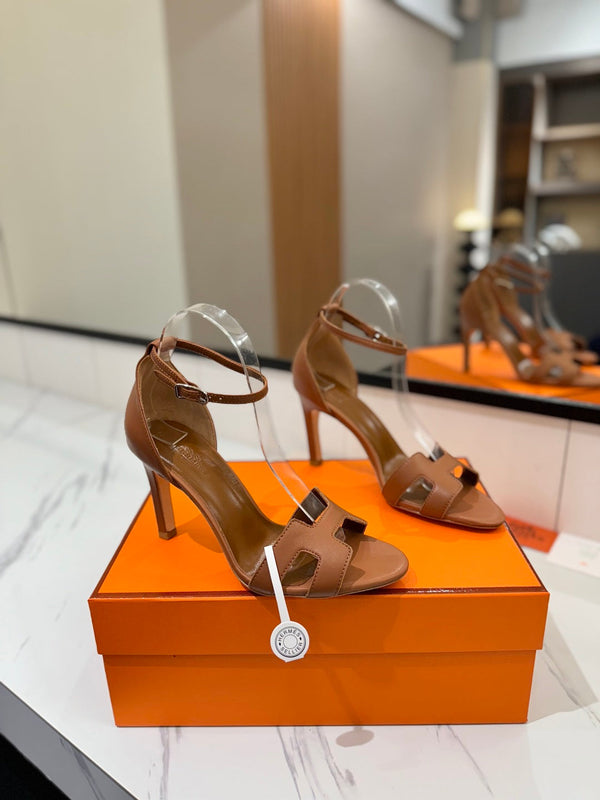 HM Joy 90mm Heeled Sandals Brown Flat Cowhide 294919