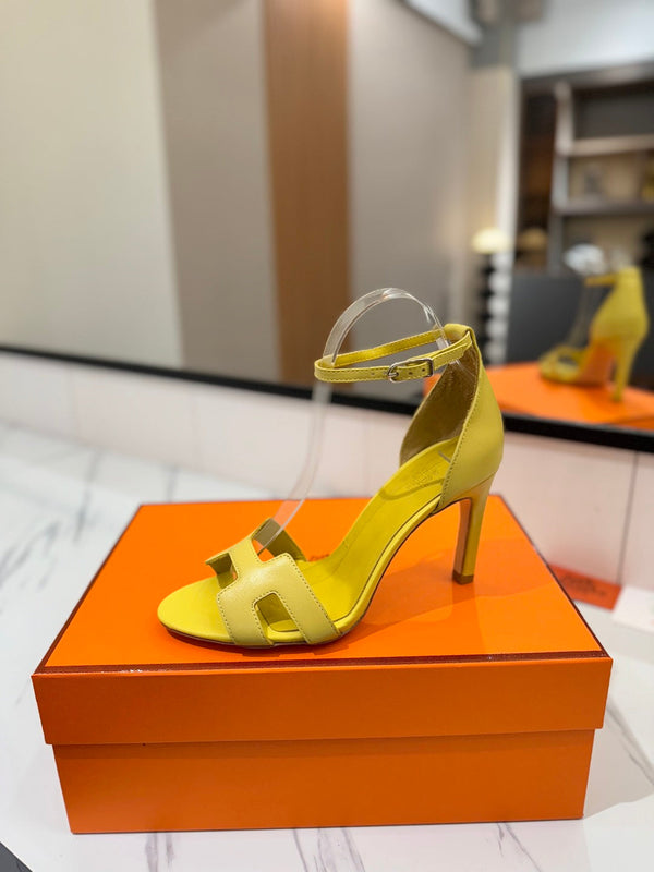 HM Joy 90mm Heeled Sandals Yellow Flat Cowhide 294924