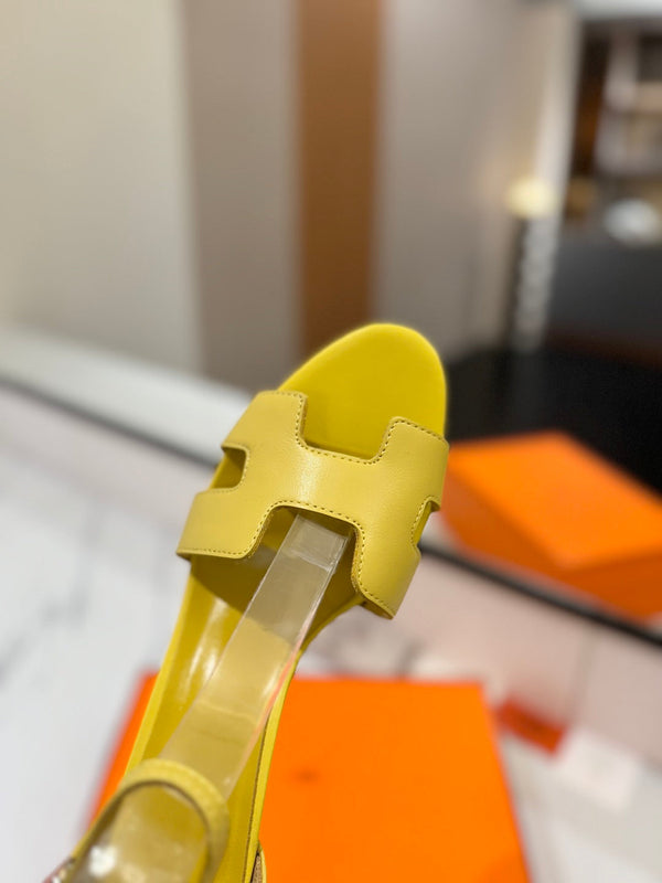 Sandali con tacco HM Joy 65mm in pelle di vacchetta gialla piatta 294929