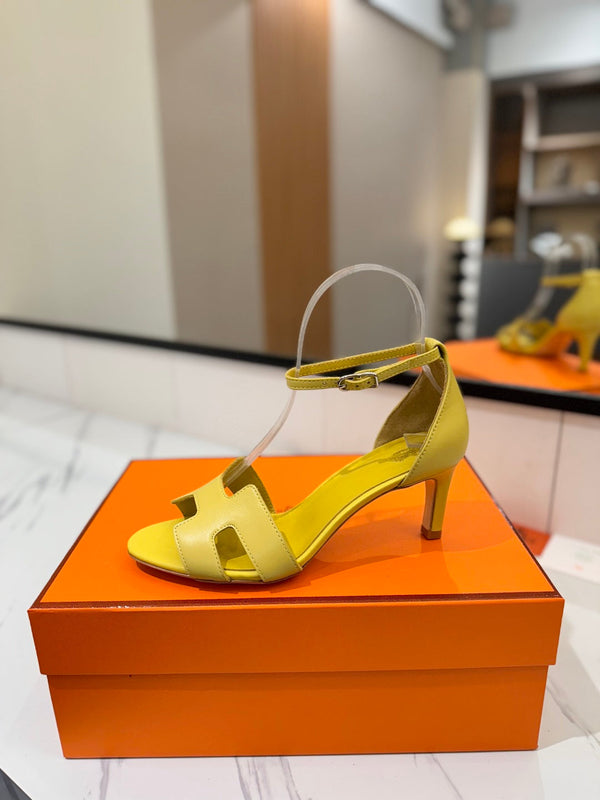 Sandali con tacco HM Joy 65mm in pelle di vacchetta gialla piatta 294929