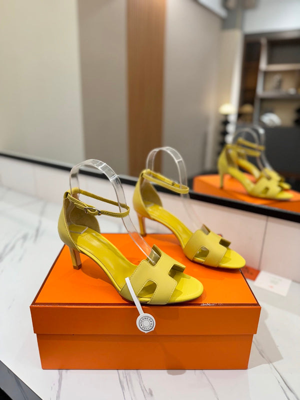 Sandali con tacco HM Joy 65mm in pelle di vacchetta gialla piatta 294929