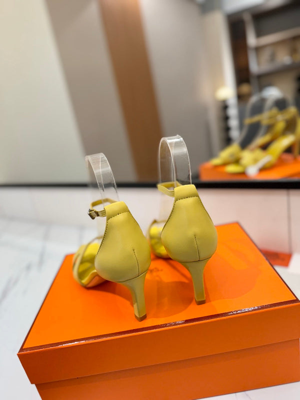 Sandali con tacco HM Joy 65mm in pelle di vacchetta gialla piatta 294929