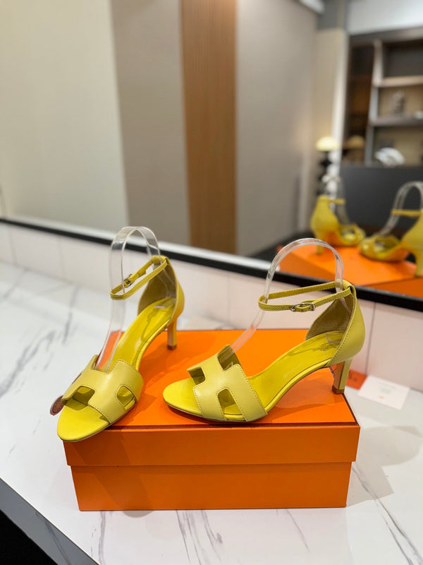 Sandali con tacco HM Joy 65mm in pelle di vacchetta gialla piatta 294929
