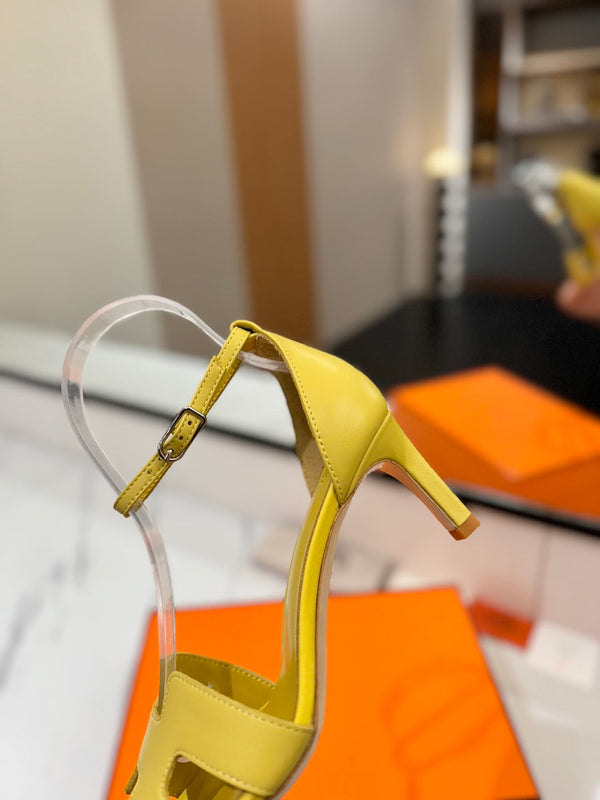 Sandali con tacco HM Joy 65mm in pelle di vacchetta gialla piatta 294929