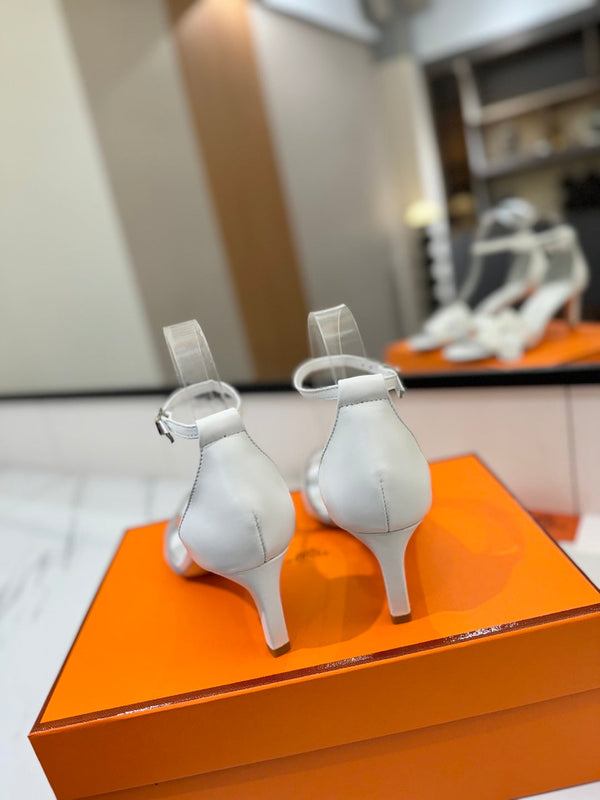 Sandali con tacco HM Joy 65mm in pelle di vacchetta bianca piatta 294931