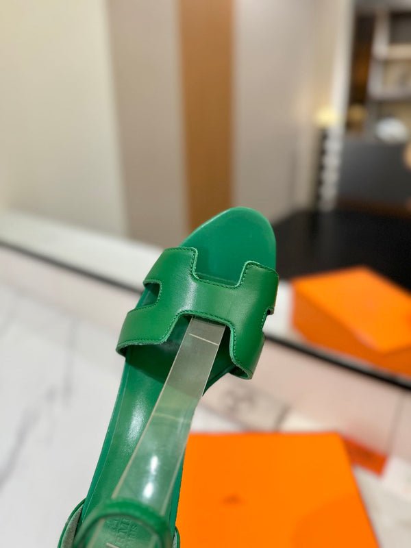 Sandali con tacco HM Joy 65mm in pelle di vacchetta verde piatta 294932