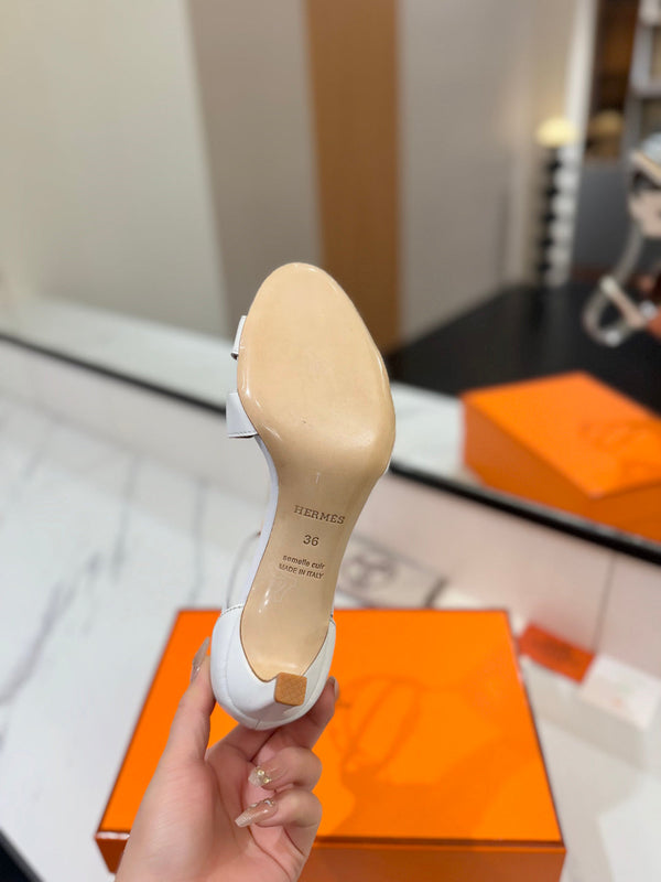 HM Joy 65mm Heeled Sandals White Flat Cowhide 294934