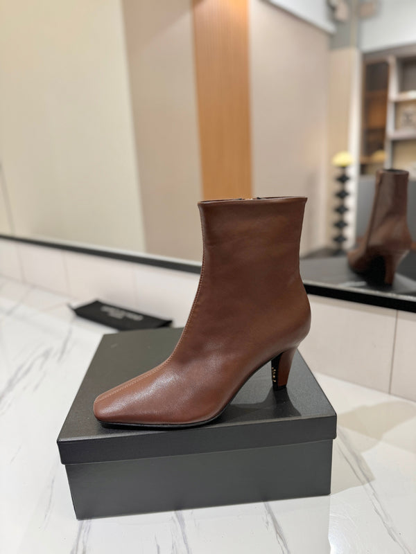 YSL 25 High-heeled Boot Brown Cowhide 520776