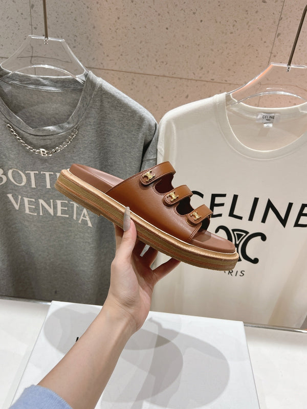 CELINE Dad Sandal Mule Chocolate Cowhide 236754