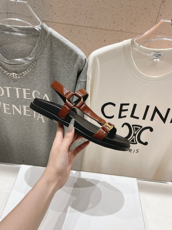 CELINE MAUD SANDAL WITH TRIOMPHE DEEP BROWN COWHIDE 236756