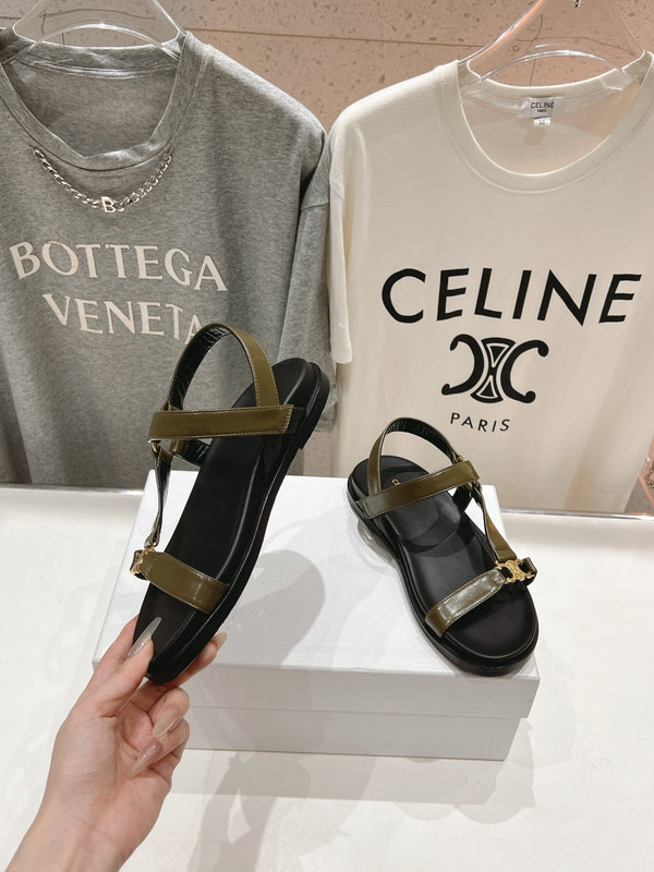 CELINE MAUD SANDAL WITH TRIOMPHE ARMY GREEN COWHIDE 236757