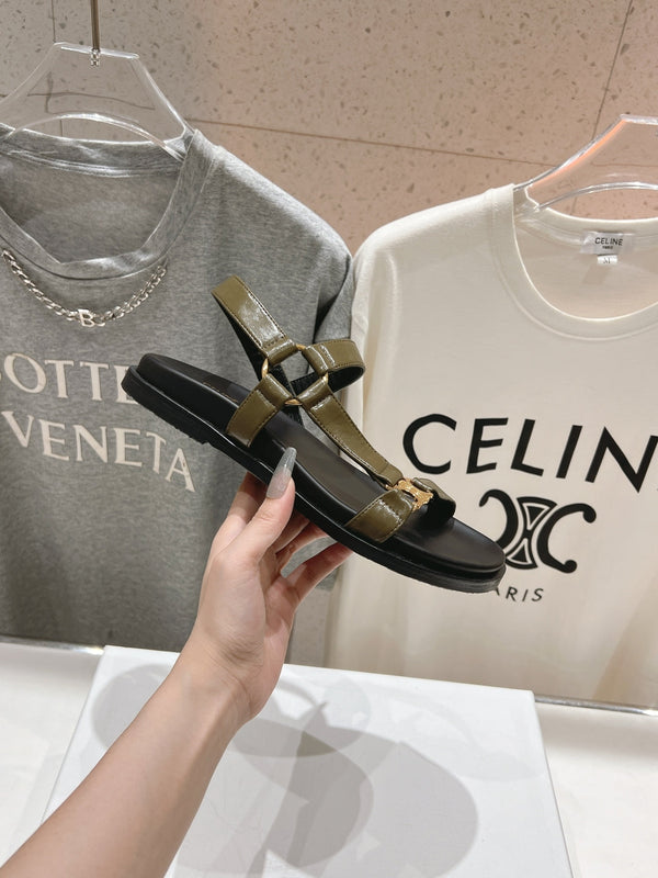 CELINE MAUD SANDAL WITH TRIOMPHE ARMY GREEN COWHIDE 236757