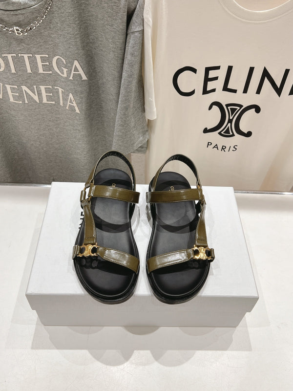 CELINE MAUD SANDAL WITH TRIOMPHE ARMY GREEN COWHIDE 236757