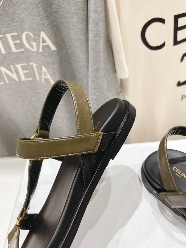 CELINE MAUD SANDAL WITH TRIOMPHE ARMY GREEN COWHIDE 236757