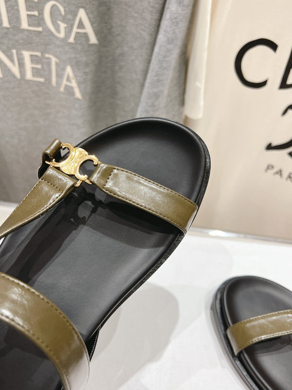 CELINE MAUD SANDAL WITH TRIOMPHE ARMY GREEN COWHIDE 236757