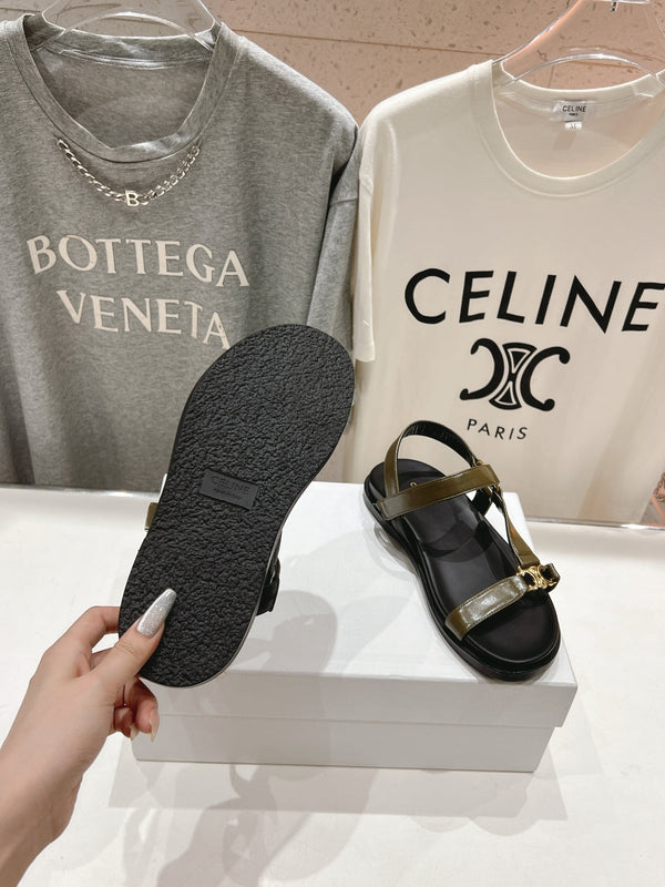 CELINE MAUD SANDAL WITH TRIOMPHE ARMY GREEN COWHIDE 236757