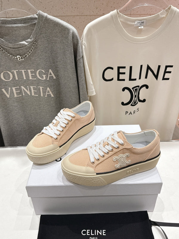 CELINE 25C Trainer Sneaker Sofr Apricot Canvas 236761