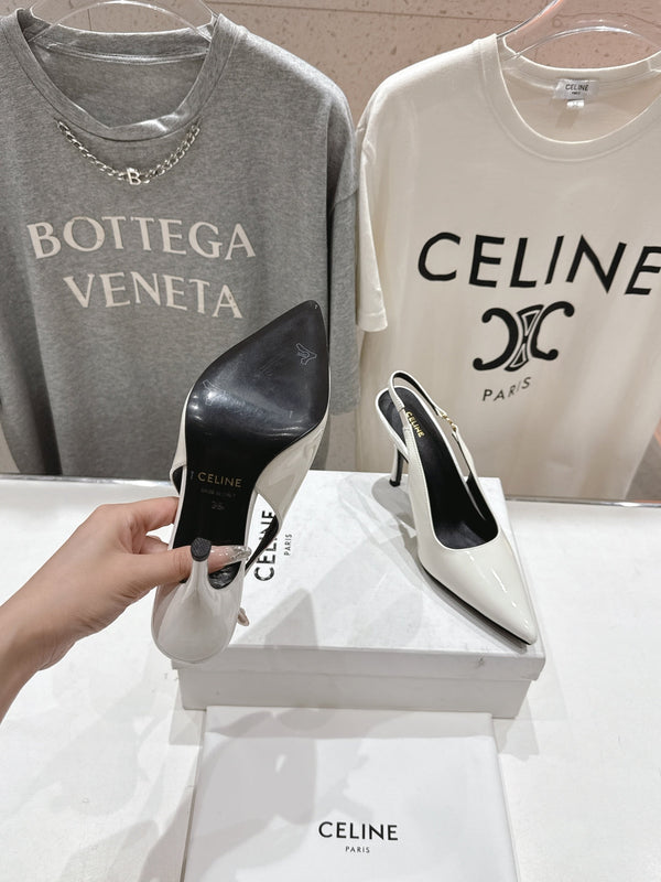 Celine 25C Slingback Pump White Patent Leather 236768