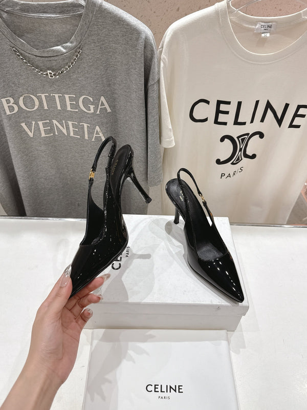 Celine 25C Slingback Pump Black Patent Leather 236769