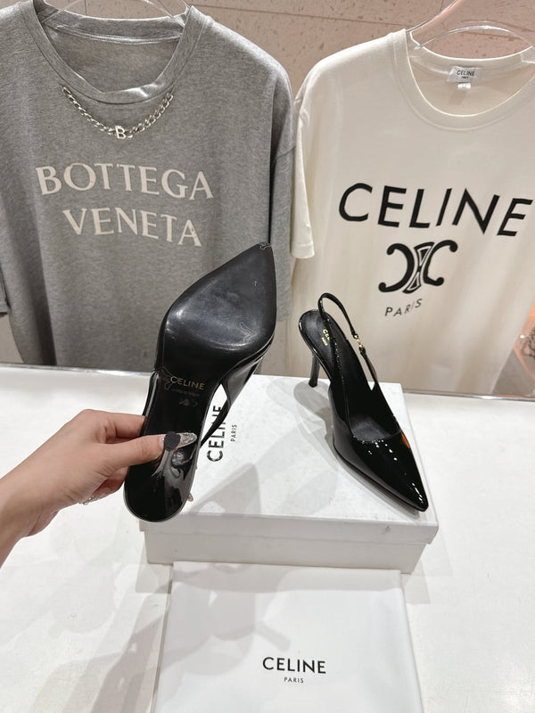 Celine 25C Slingback Pump Black Patent Leather 236769