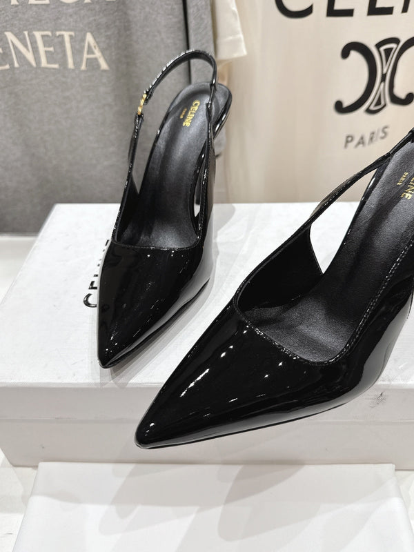 Celine 25C Slingback Pump Black Patent Leather 236769